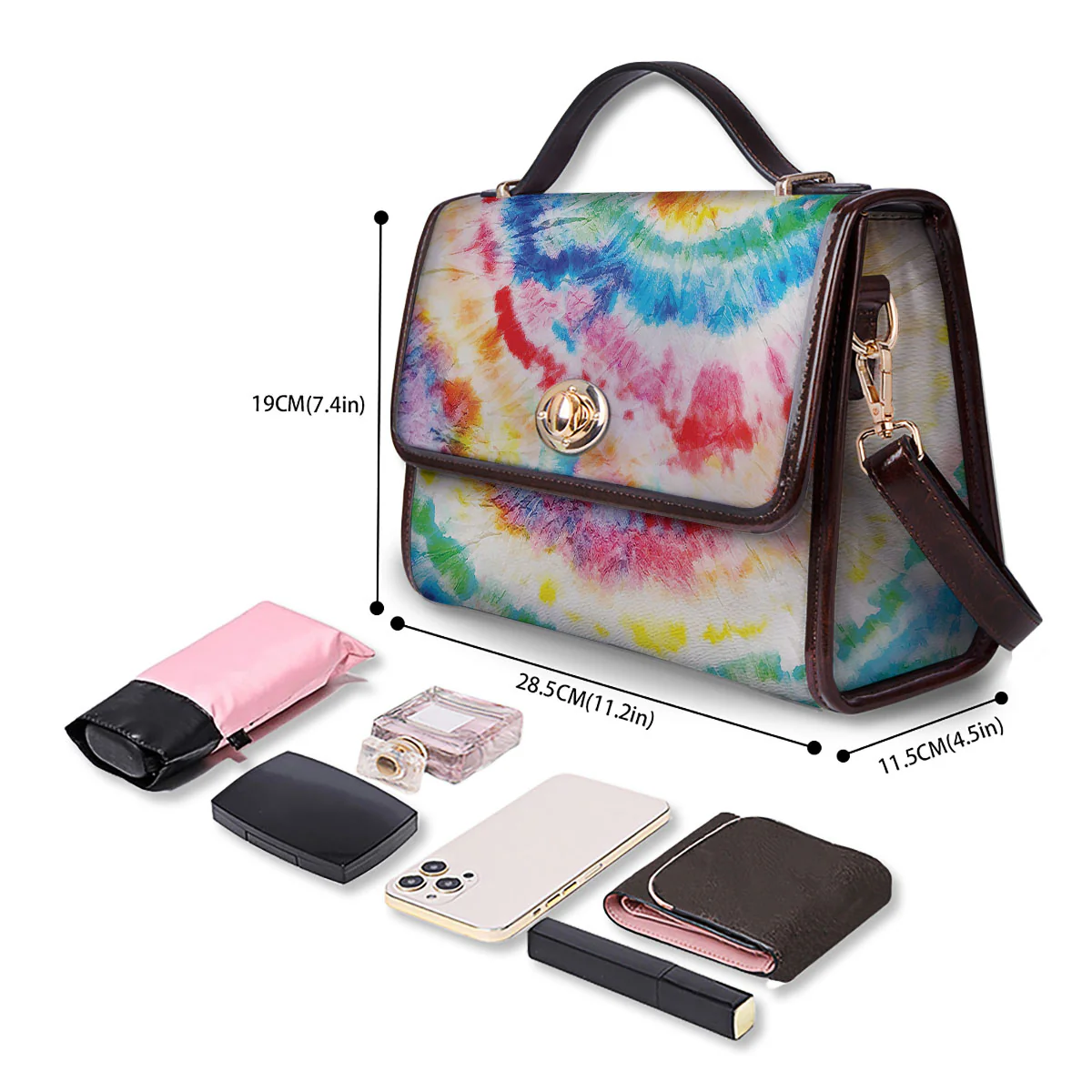 Tie Dye Rainbow Spiral Print Women's Satchel Bag - Image 4