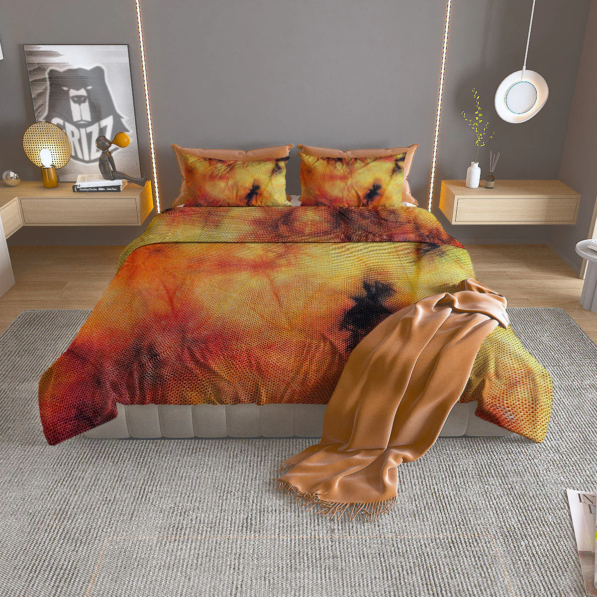 Tie Dye Red Yellow And Orange Print Duvet Cover Bedding Set
