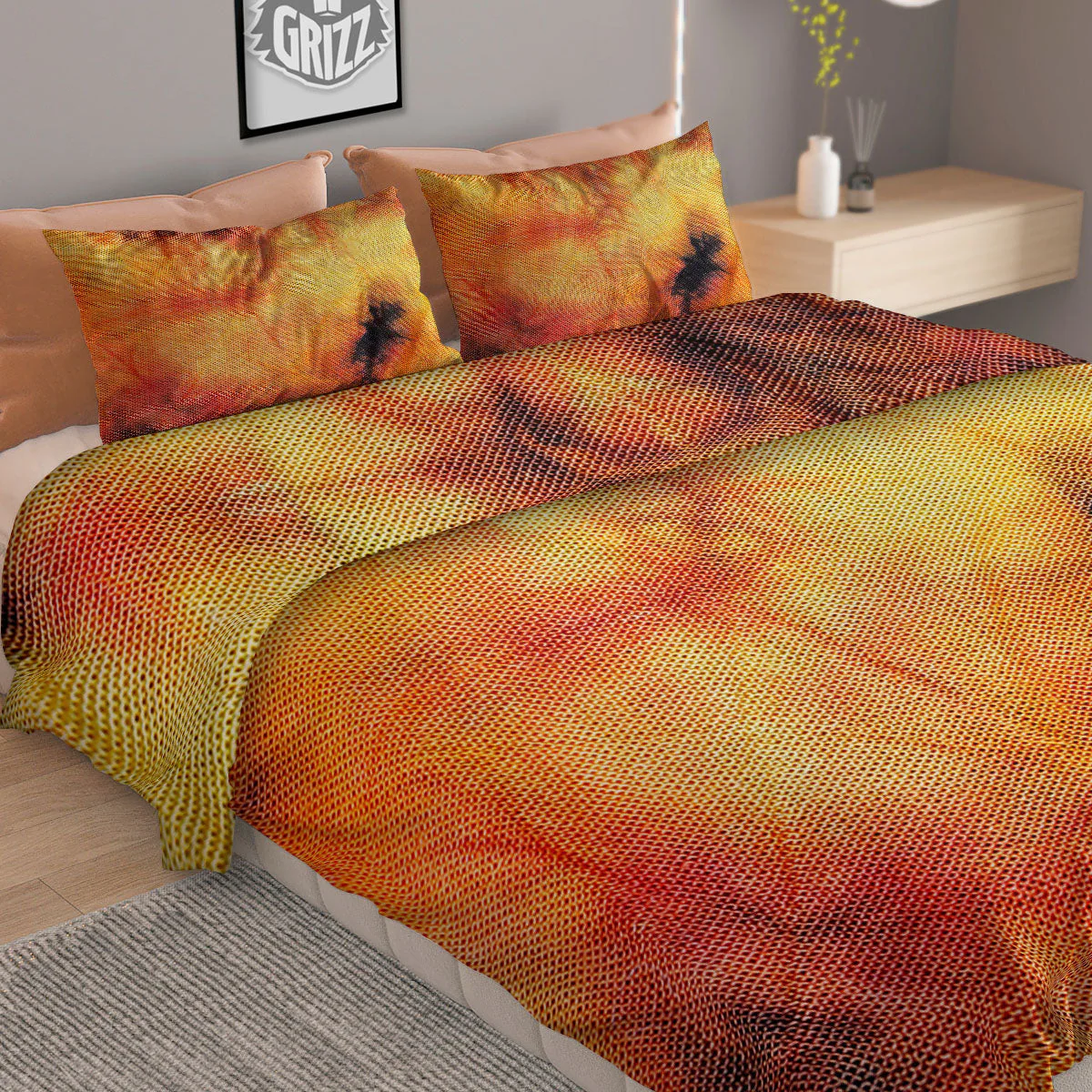 Tie Dye Red Yellow And Orange Print Duvet Cover Bedding Set - Image 2