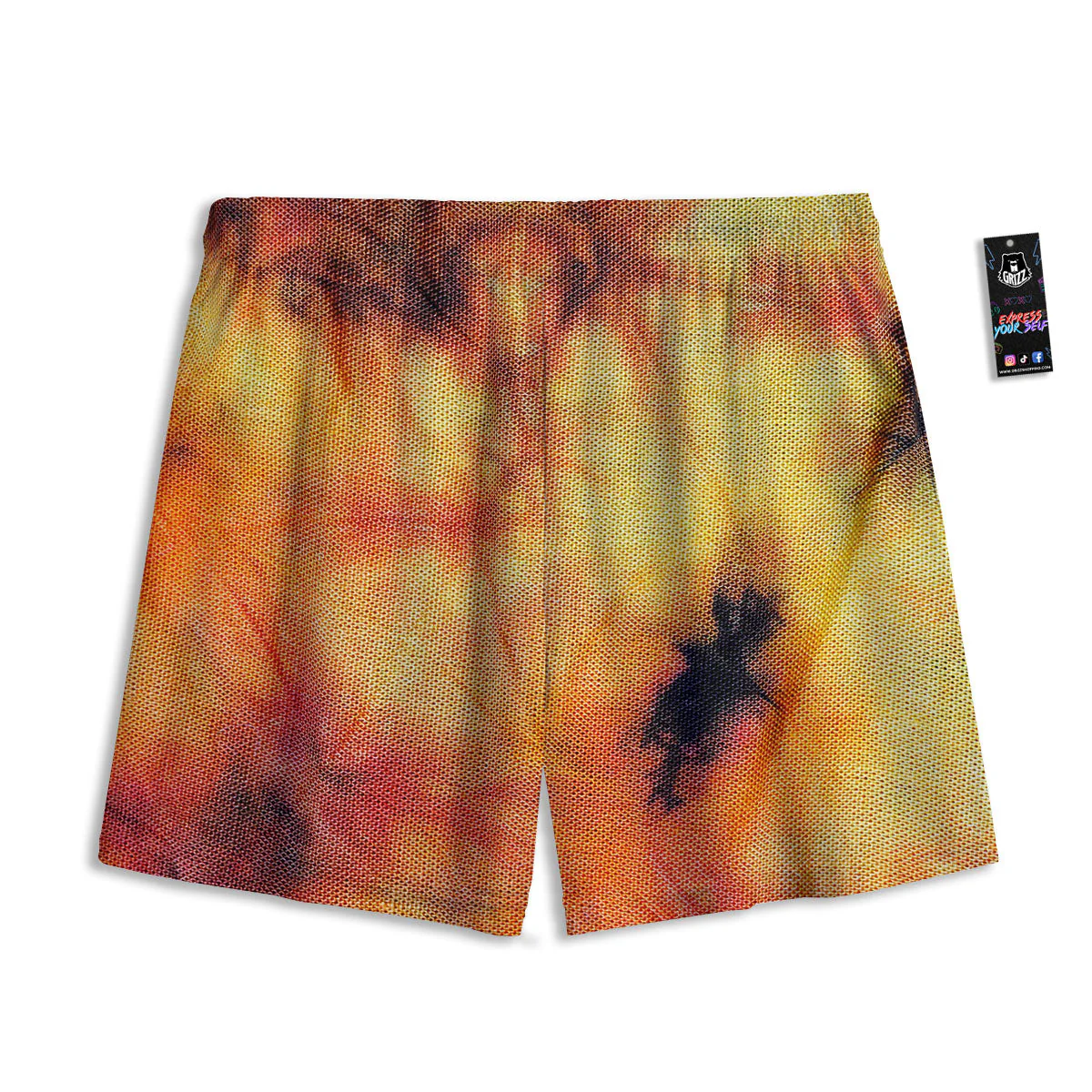 Tie Dye Red Yellow And Orange Print Mesh Shorts - Image 2