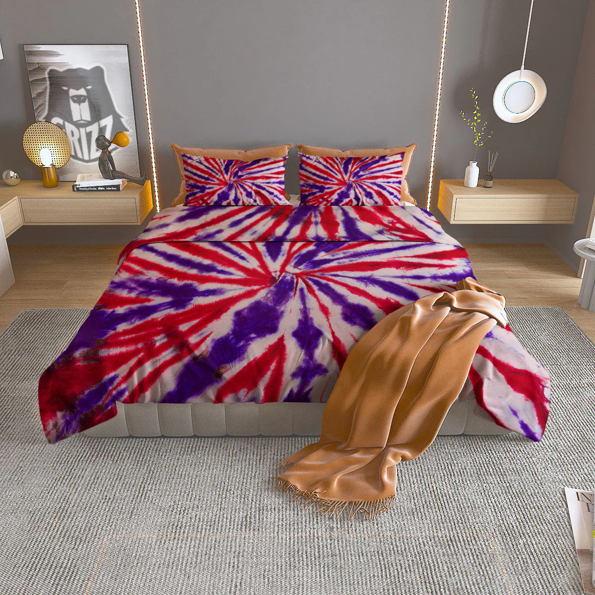 Tie Dye Spider Red And Purple Print Duvet Cover Bedding Set