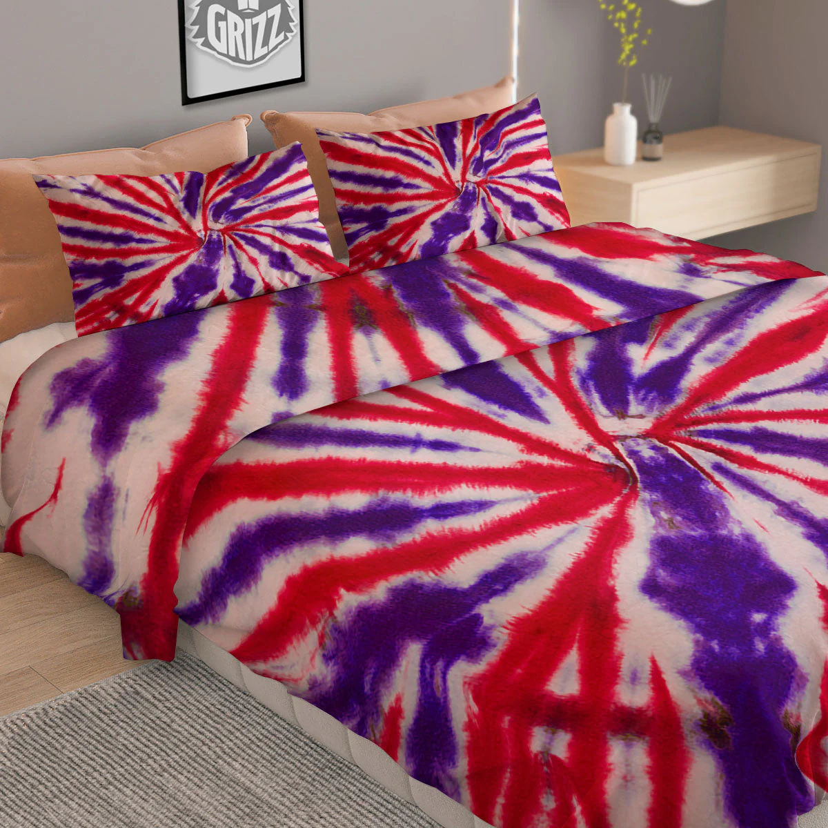Tie Dye Spider Red And Purple Print Duvet Cover Bedding Set - Image 2
