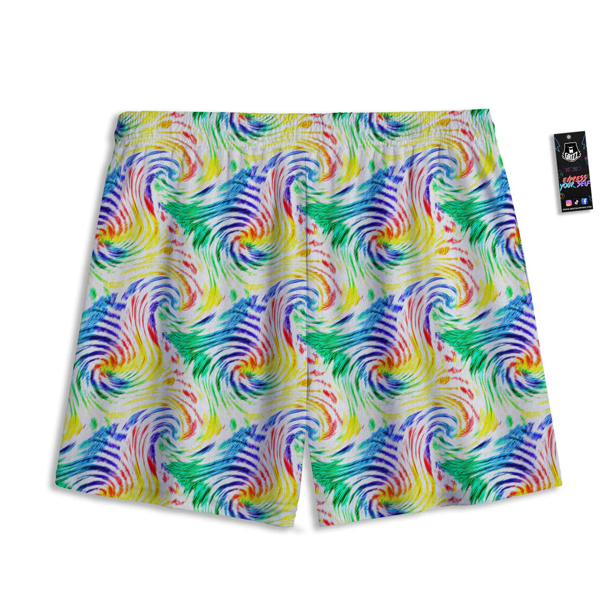 Tie Dye Swirl Colorful Print Pattern Mesh Shorts - Image 2