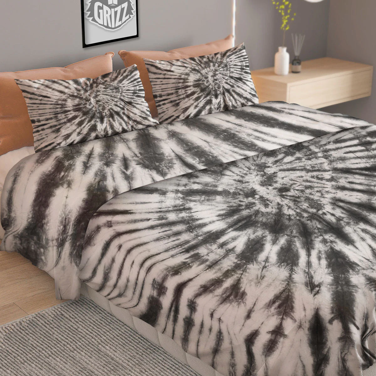 Tie Dye White And Black Print Duvet Cover Bedding Set - Image 2