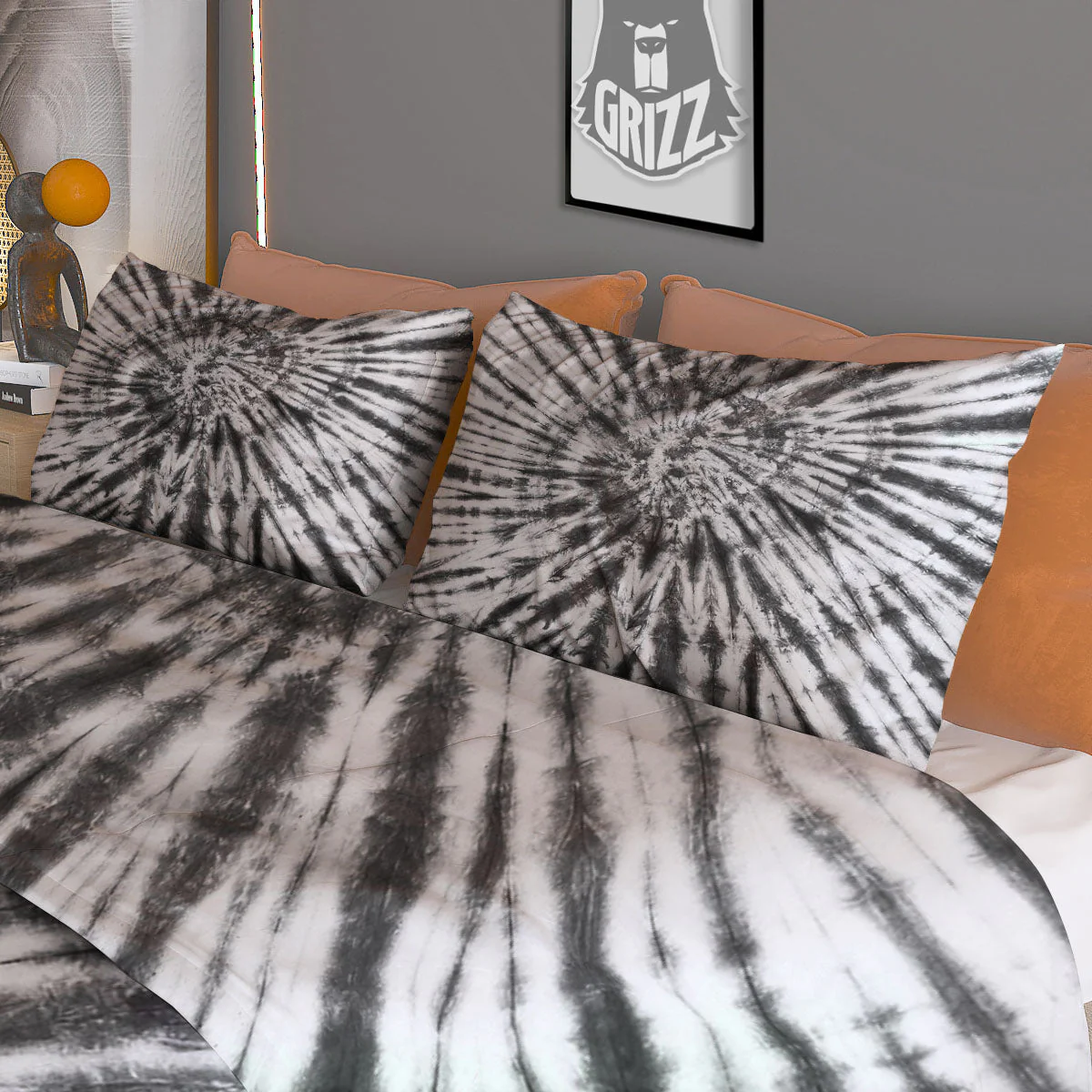 Tie Dye White And Black Print Duvet Cover Bedding Set - Image 3