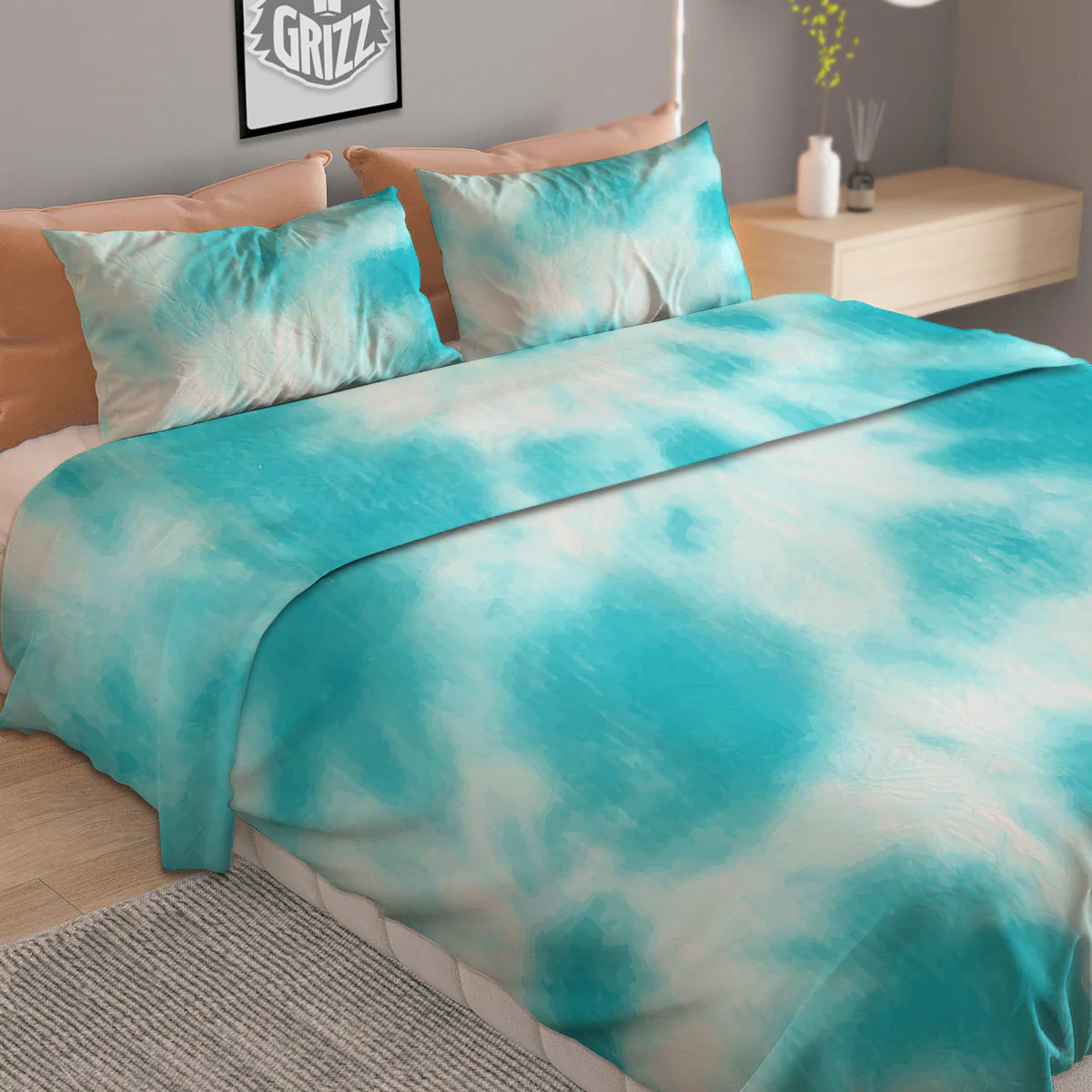 Tie Dye White And Blue Print Duvet Cover Bedding Set - Image 2