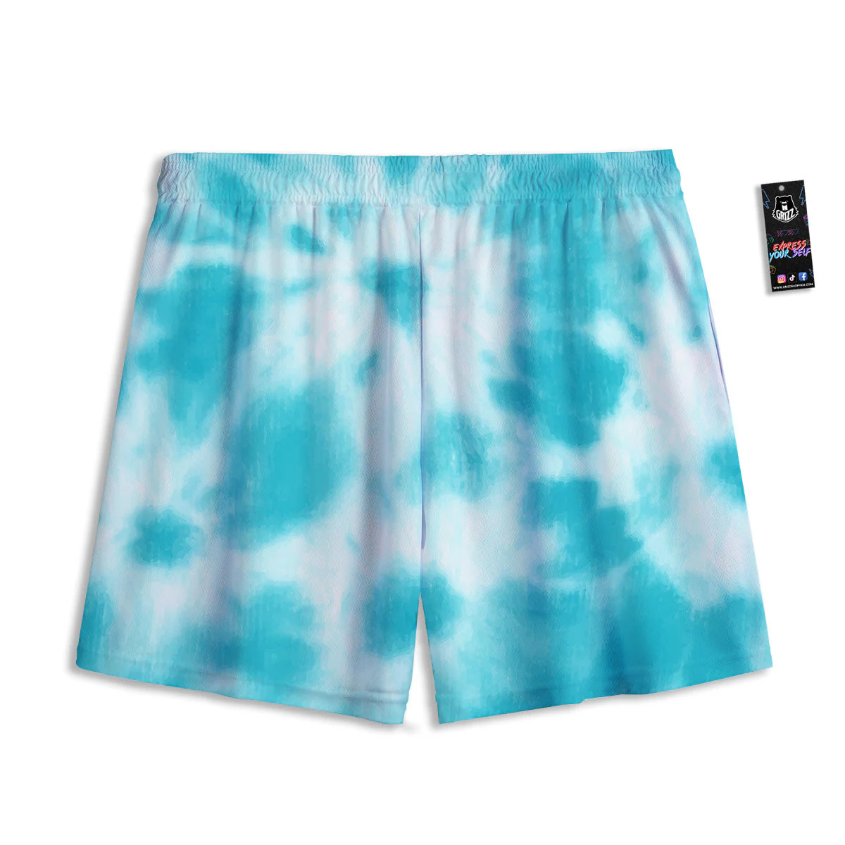 Tie Dye White And Blue Print Mesh Shorts - Image 2