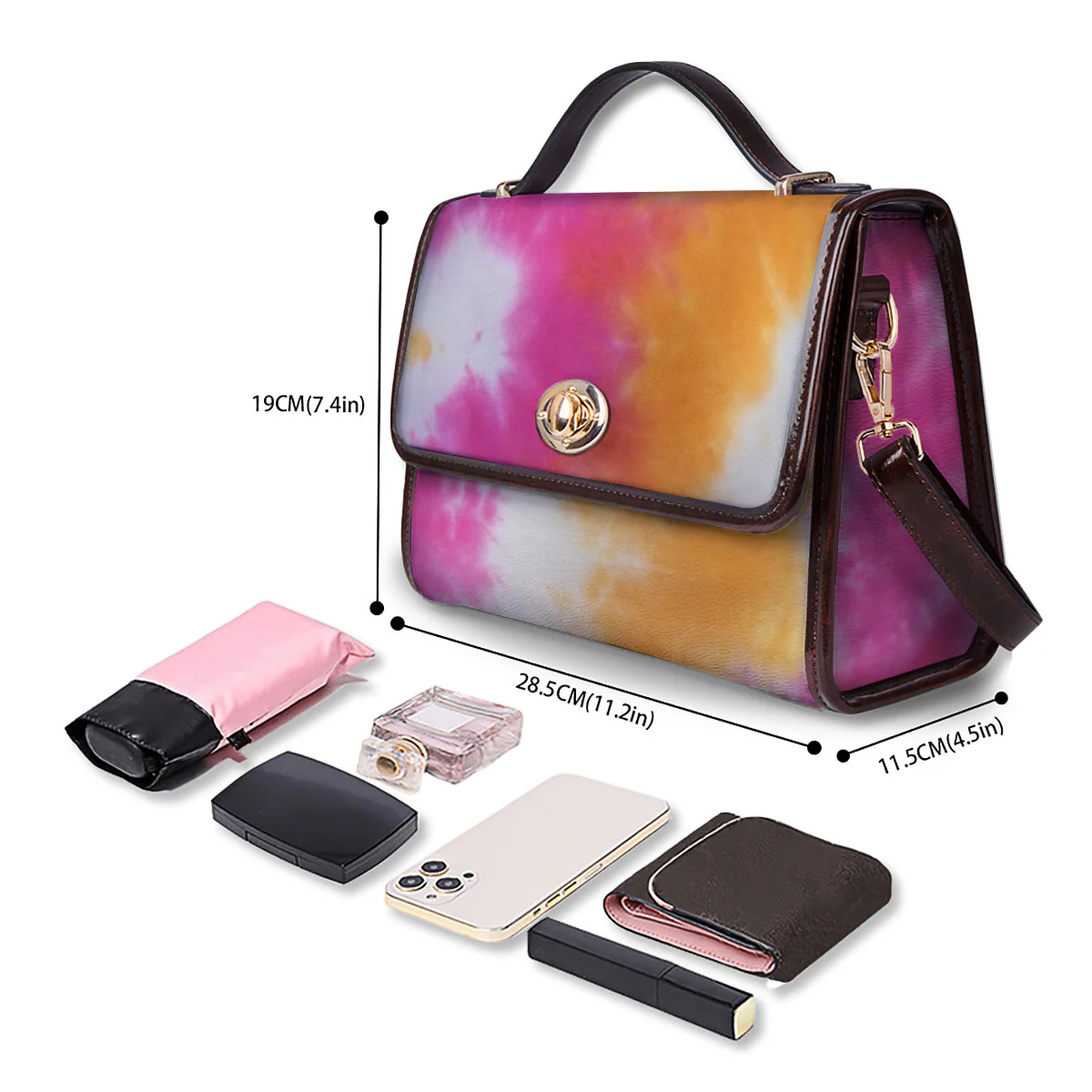 Tie Dye Yellow And Pink Print Women's Satchel Bag - Image 4