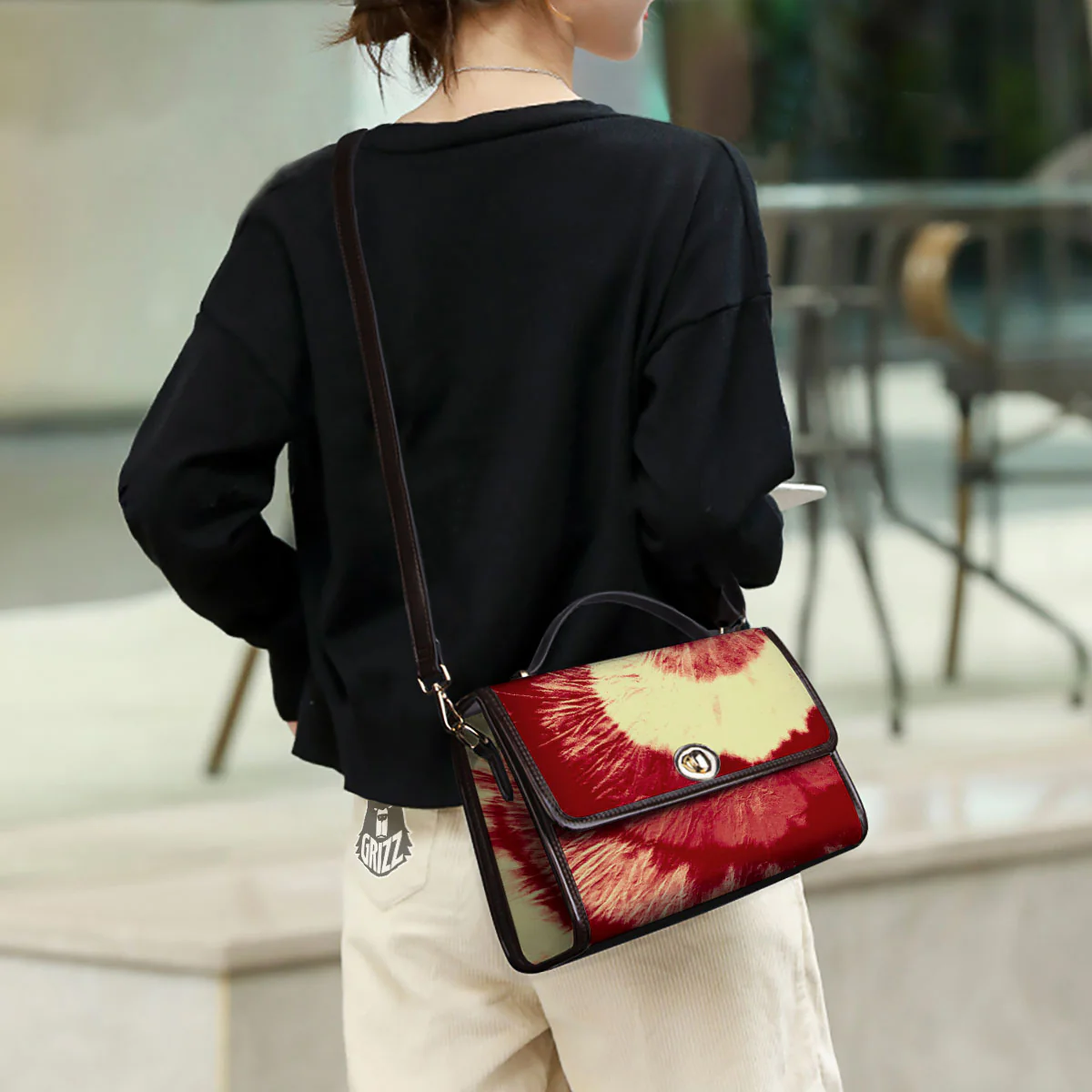 Tie Dye Yellow And Red Spider Print Women's Satchel Bag - Image 3