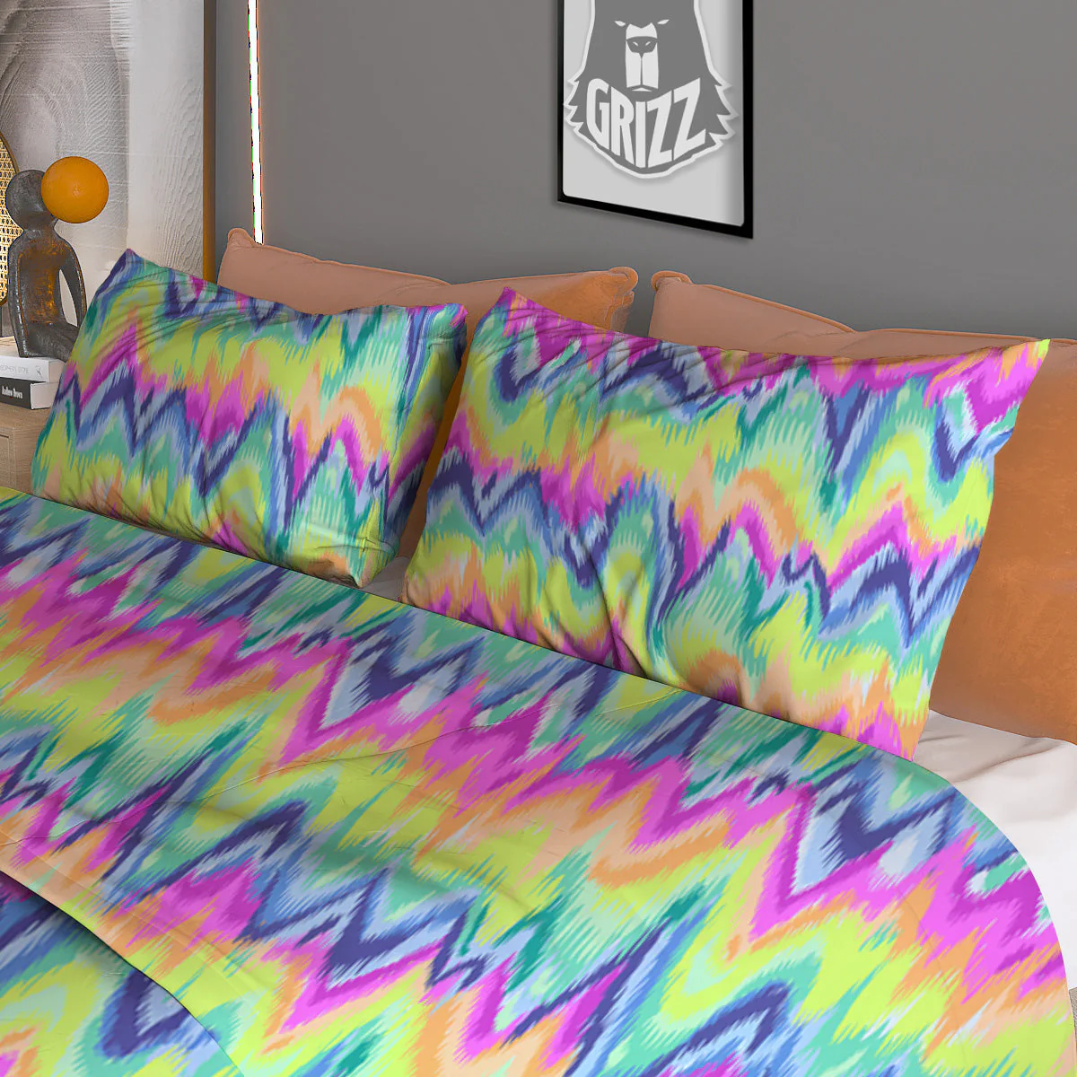 Tie Dye Zigzag Rainbow Print Pattern Duvet Cover Bedding Set - Image 3