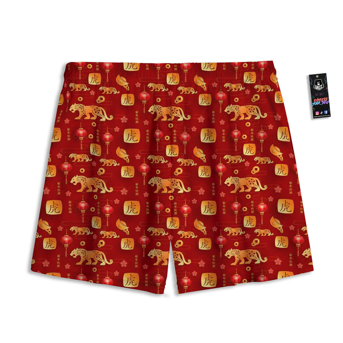 Tiger And Chinese New Year Print Pattern Mesh Shorts - Image 2