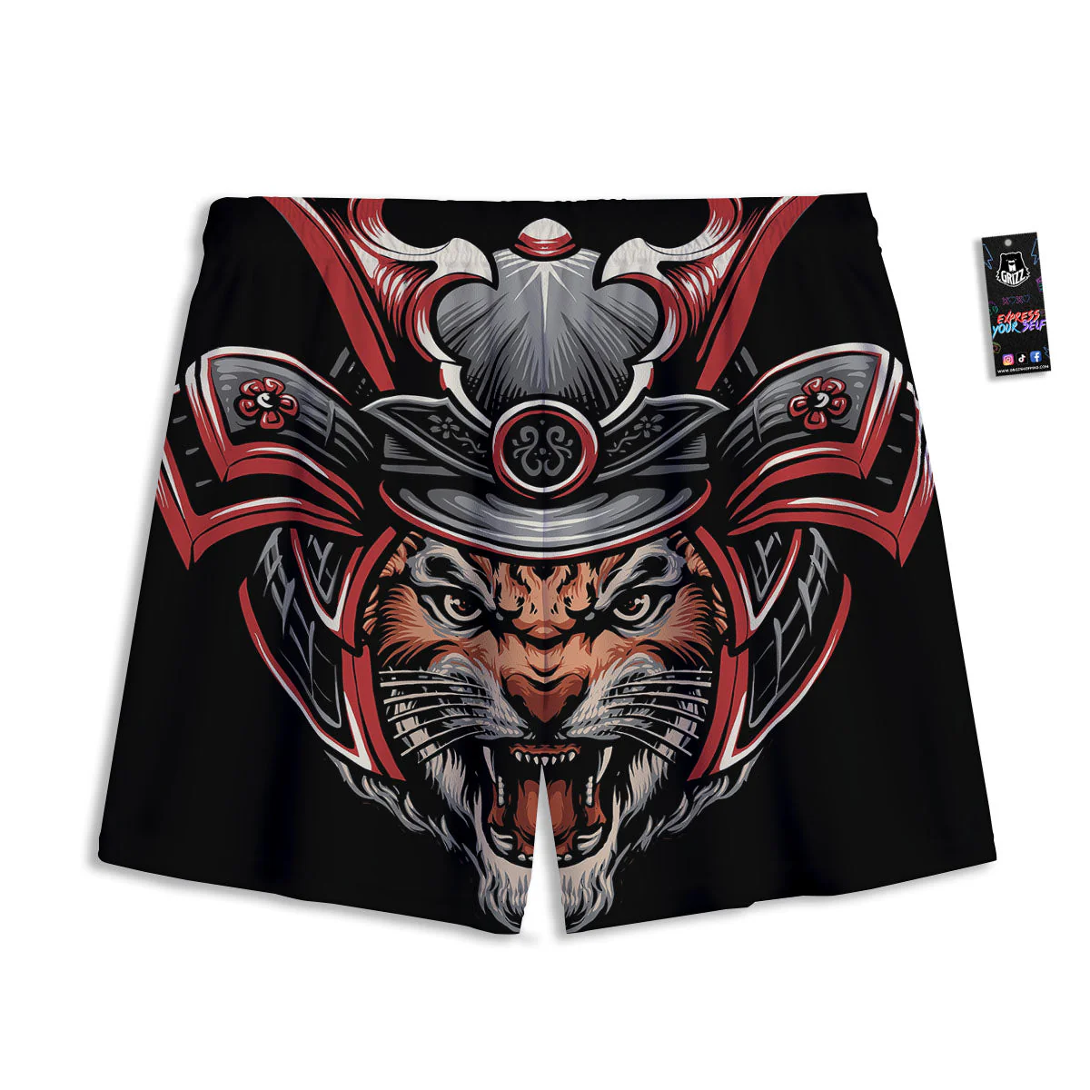 Tiger And Japanese Samurai Print Mesh Shorts - Image 2