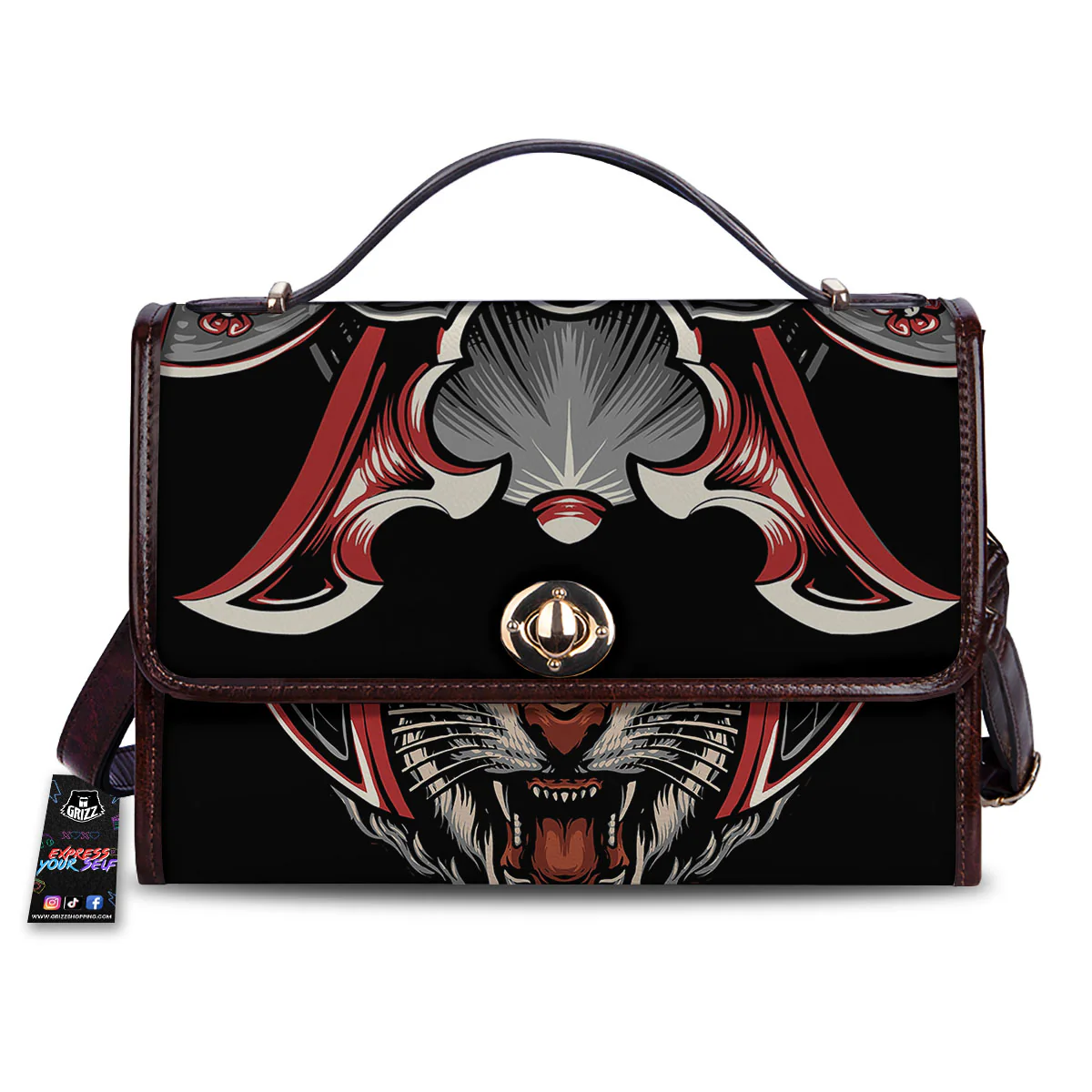 Tiger And Japanese Samurai Print Women's Satchel Bag