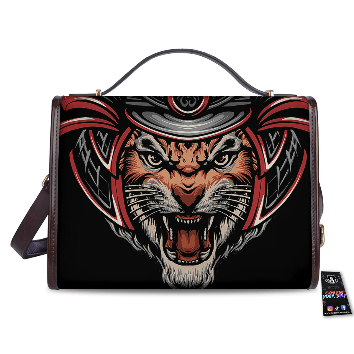 Tiger And Japanese Samurai Print Women's Satchel Bag - Image 2
