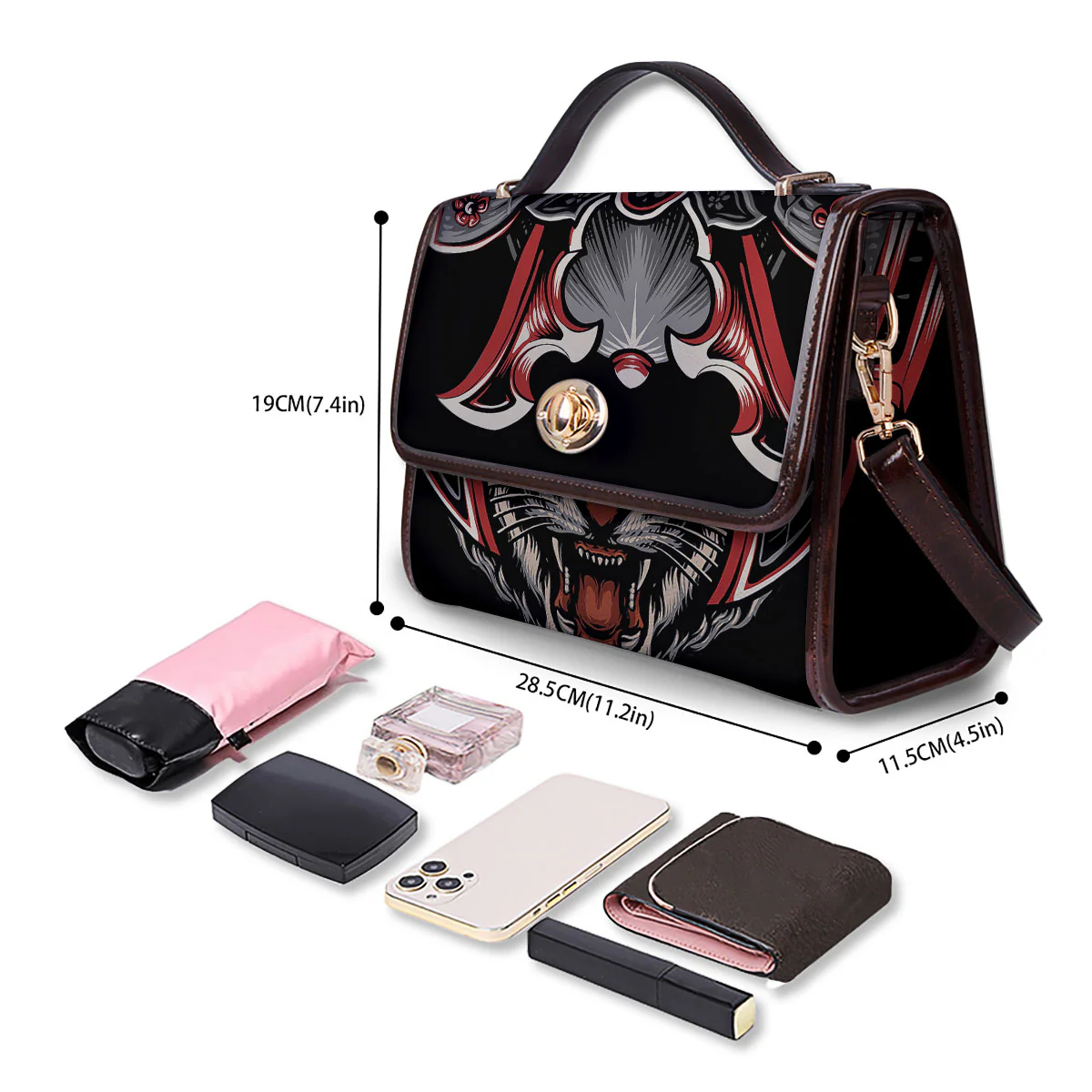 Tiger And Japanese Samurai Print Women's Satchel Bag - Image 4