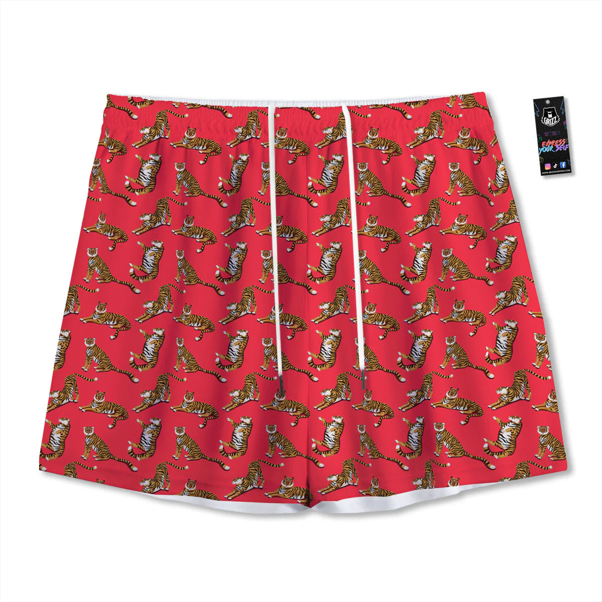 Tiger Cartoon Print Pattern Mesh Shorts
