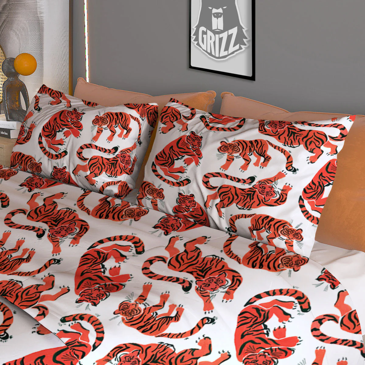 Tiger Gouache Print Pattern Duvet Cover Bedding Set - Image 3