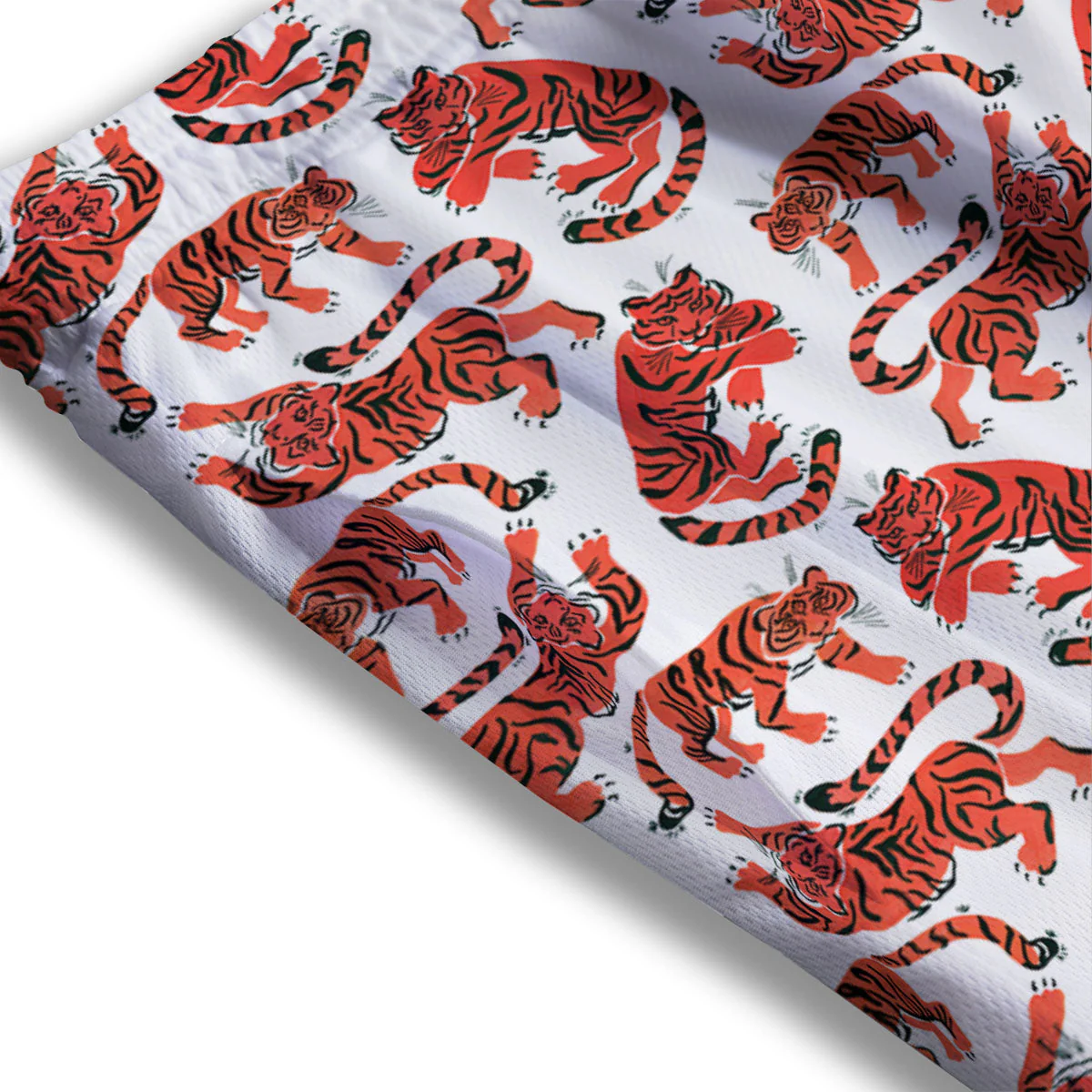 Tiger Gouache Print Pattern Mesh Shorts - Image 3