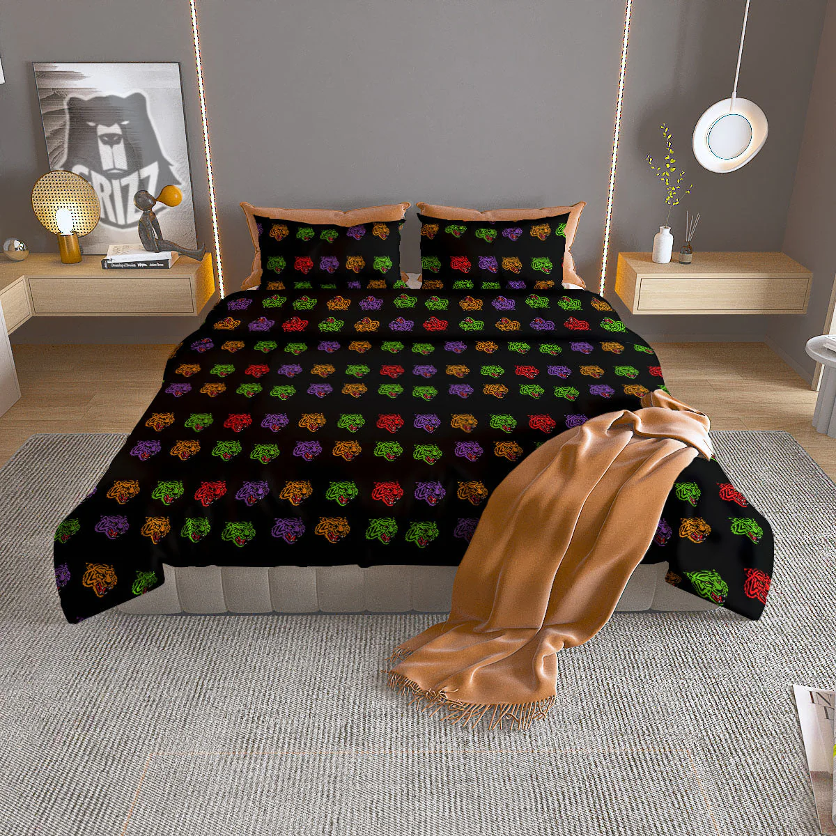 Tiger Head Colorful Print Pattern Duvet Cover Bedding Set
