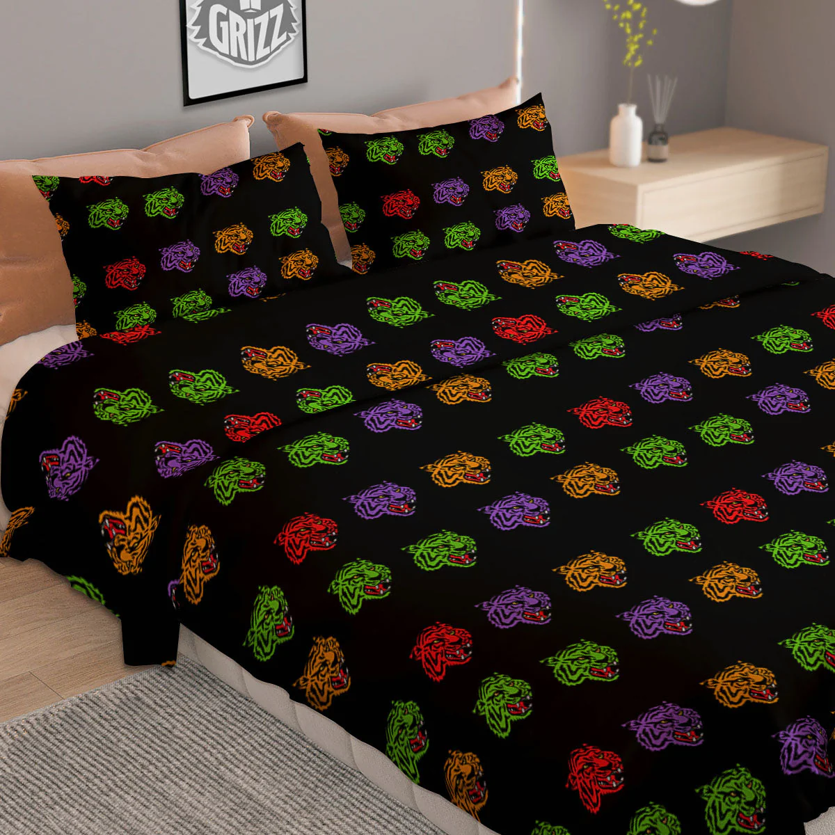 Tiger Head Colorful Print Pattern Duvet Cover Bedding Set - Image 2