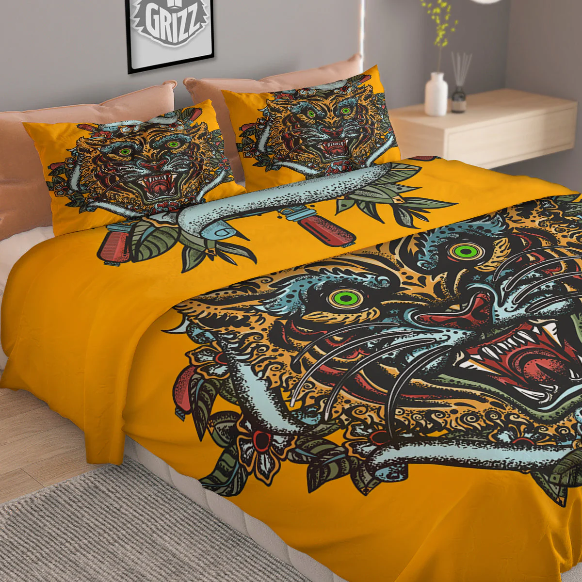 Tiger Head Tattoo Print Duvet Cover Bedding Set - Image 2
