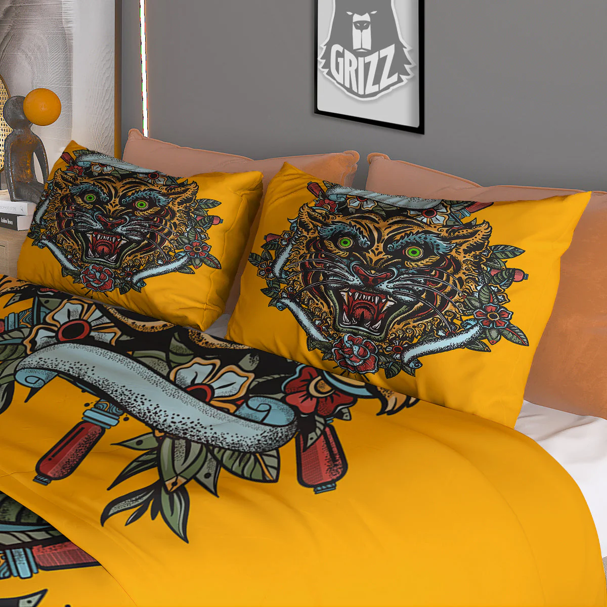 Tiger Head Tattoo Print Duvet Cover Bedding Set - Image 3
