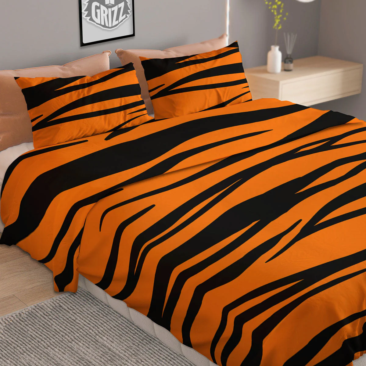 Tiger Stripe Black And Orange Print Duvet Cover Bedding Set - Image 2