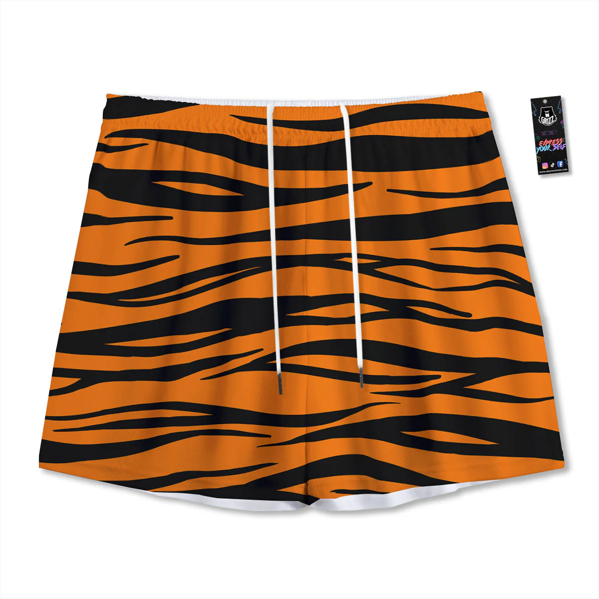 Tiger Stripe Black And Orange Print Mesh Shorts