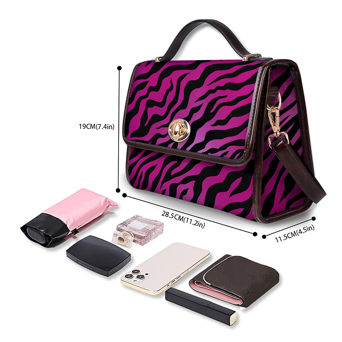 Tiger Stripe Black And Pink Print Women's Satchel Bag - Image 4
