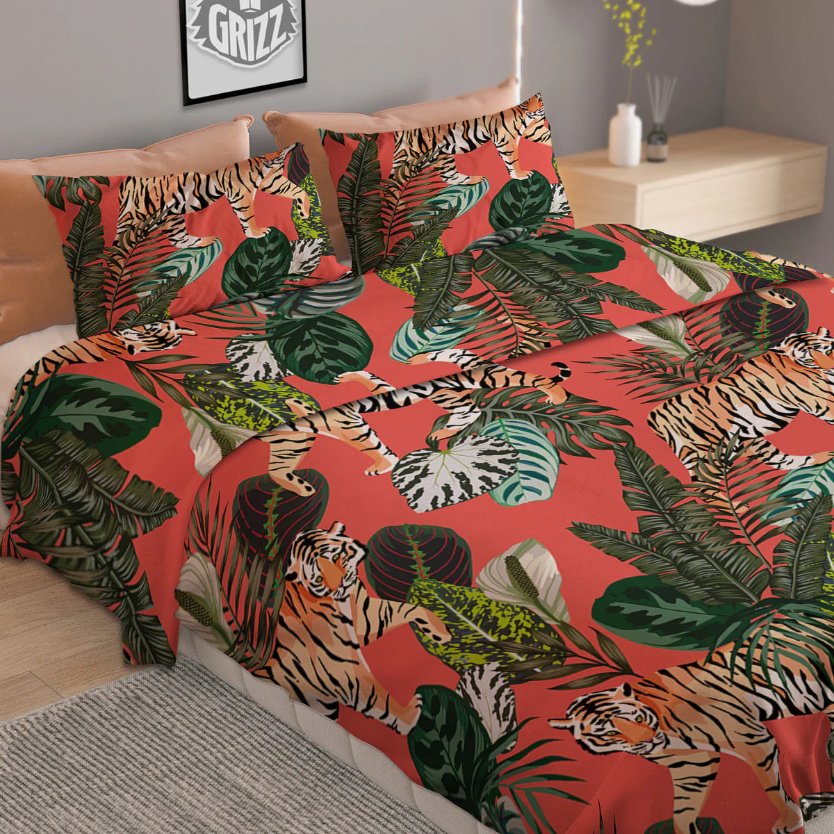 Tiger Tropical Print Pattern Duvet Cover Bedding Set - Image 2