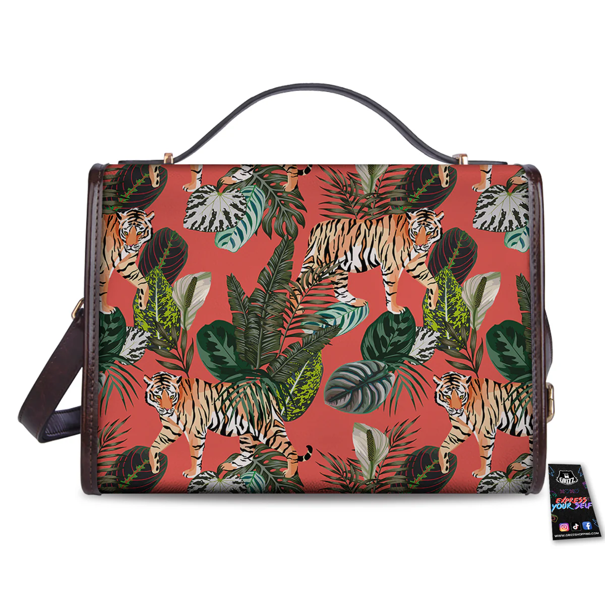 Tiger Tropical Print Pattern Women's Satchel Bag - Image 2