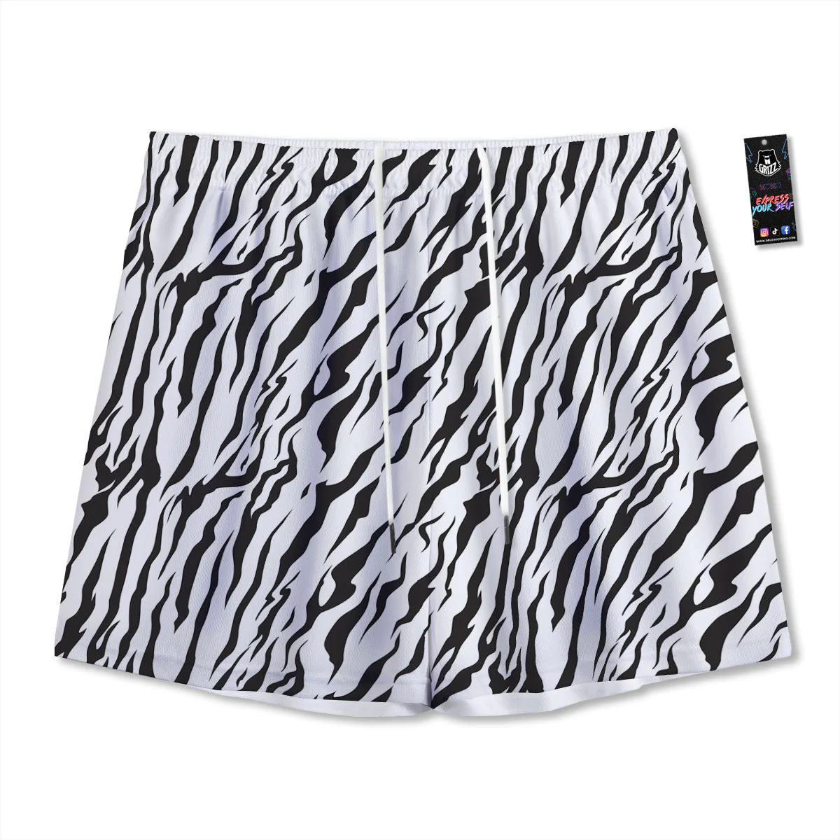 Tiger White And Black Print Pattern Mesh Shorts