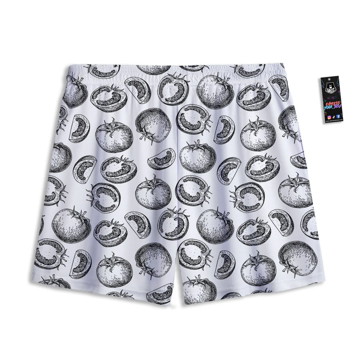 Tomato Hand Drawn Print Pattern Mesh Shorts - Image 2