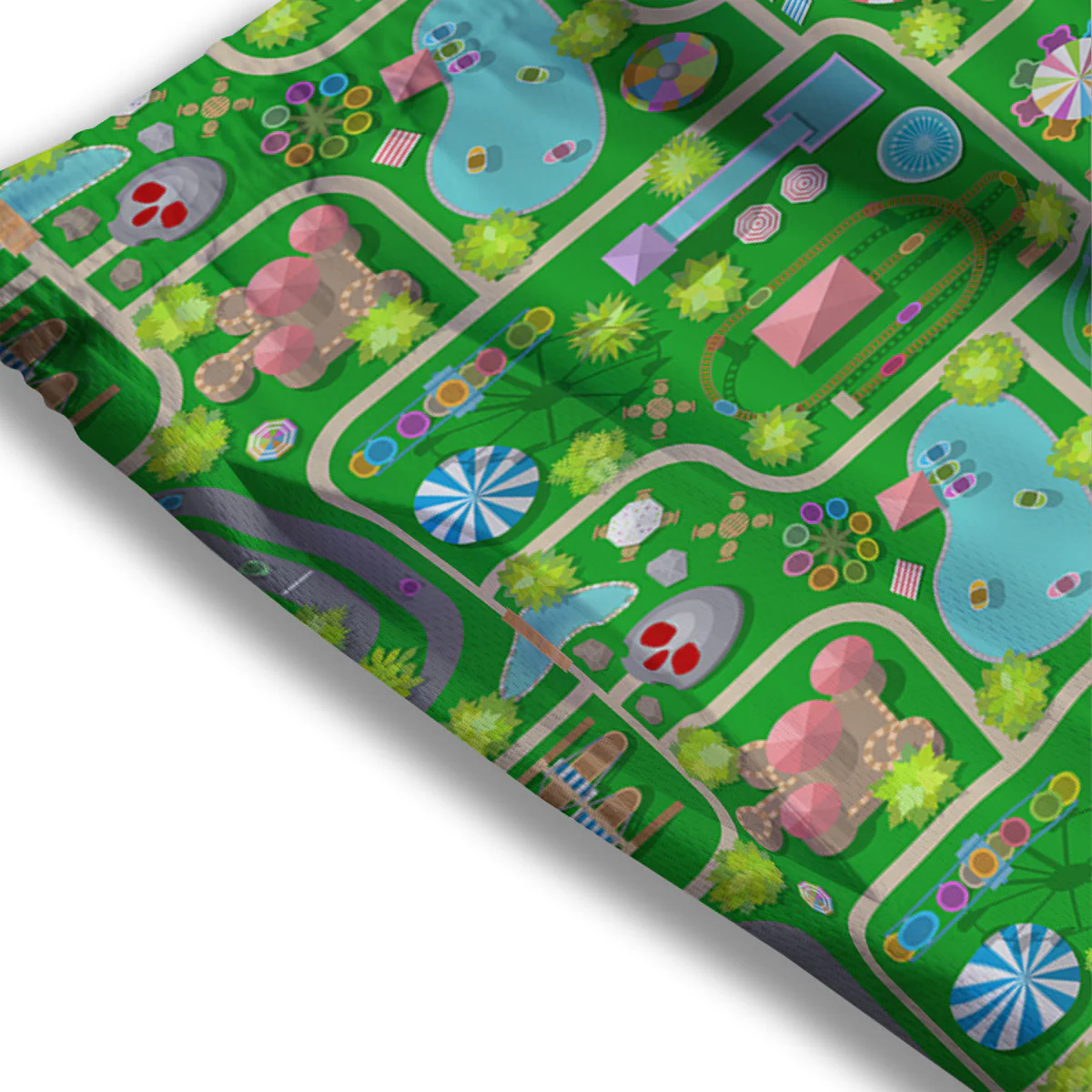 Top View Amusement Park Print Pattern Mesh Shorts - Image 3