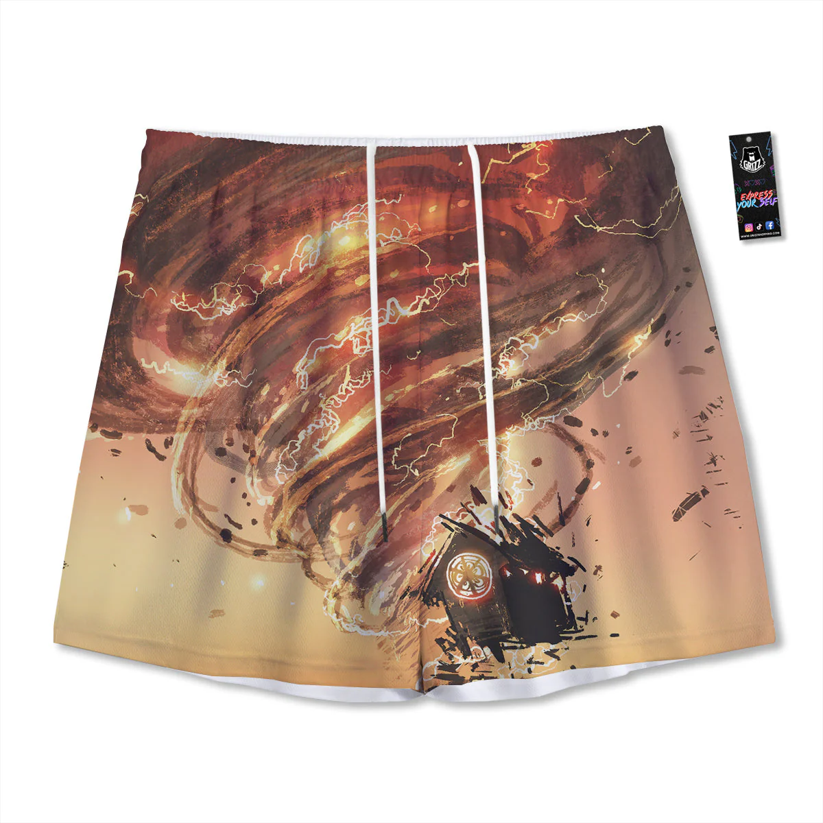 Tornado Destroy Watercolor Print Mesh Shorts
