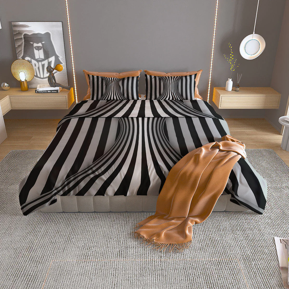 Torus Illusion White And Black Print Duvet Cover Bedding Set