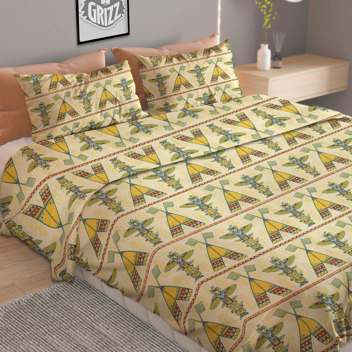 Totem Native Print Pattern Duvet Cover Bedding Set - Image 2