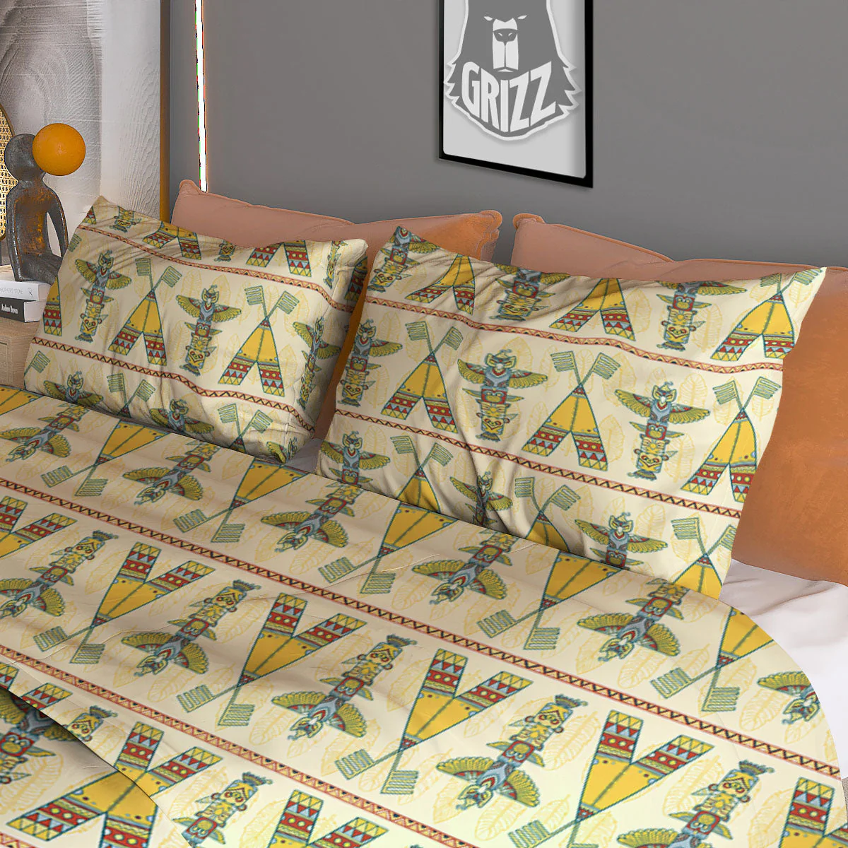 Totem Native Print Pattern Duvet Cover Bedding Set - Image 3