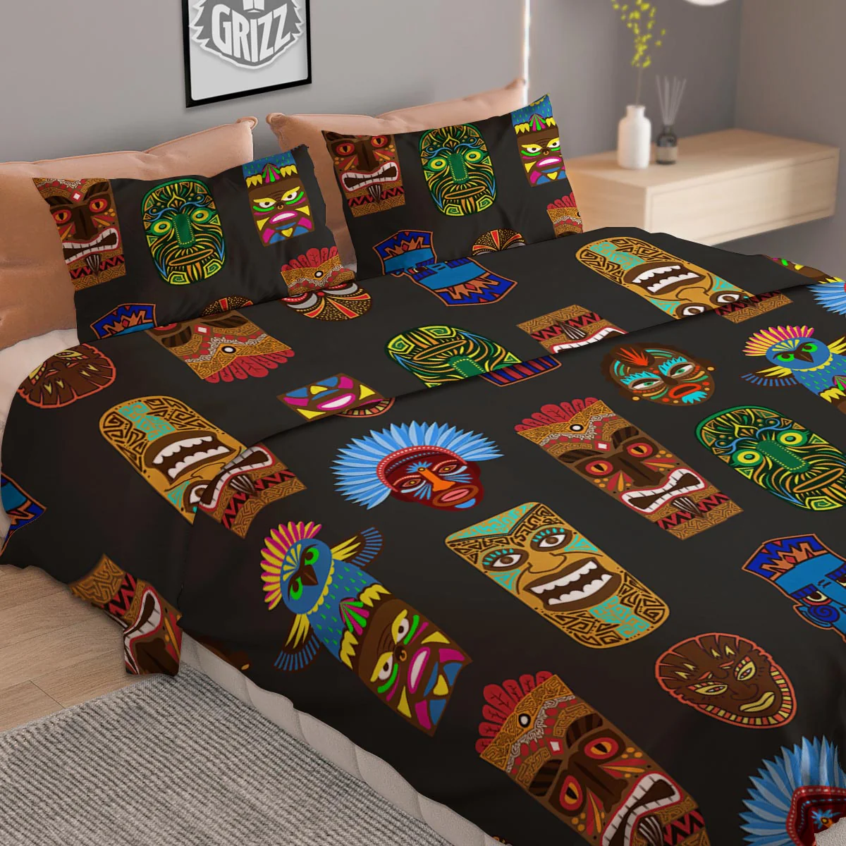 Totem Tiki Print Pattern Duvet Cover Bedding Set - Image 2