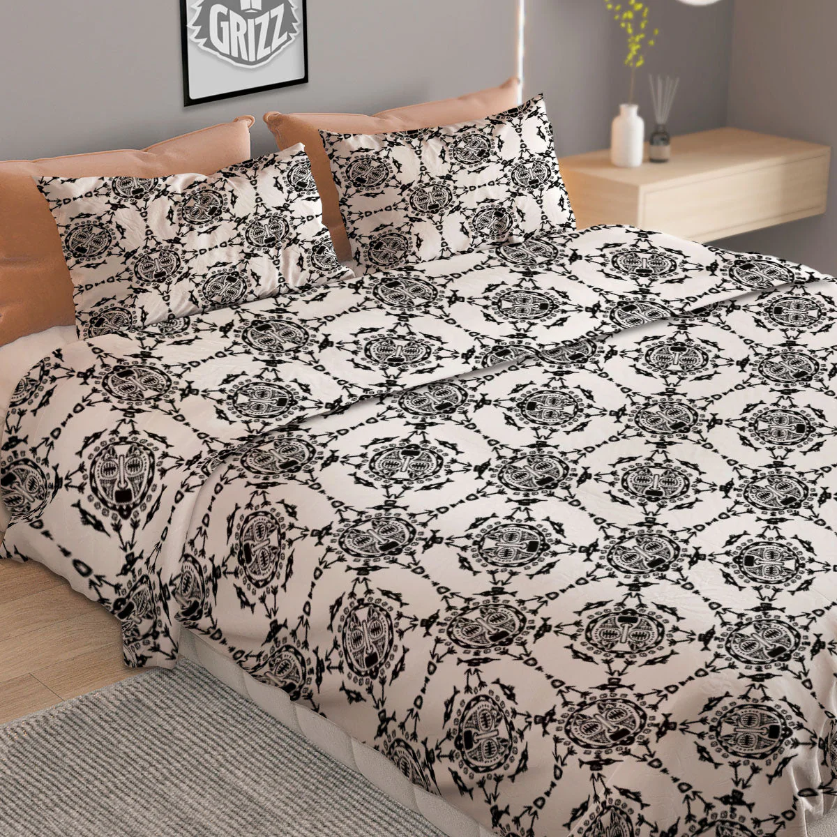 Totem White And Black Print Pattern Duvet Cover Bedding Set - Image 2