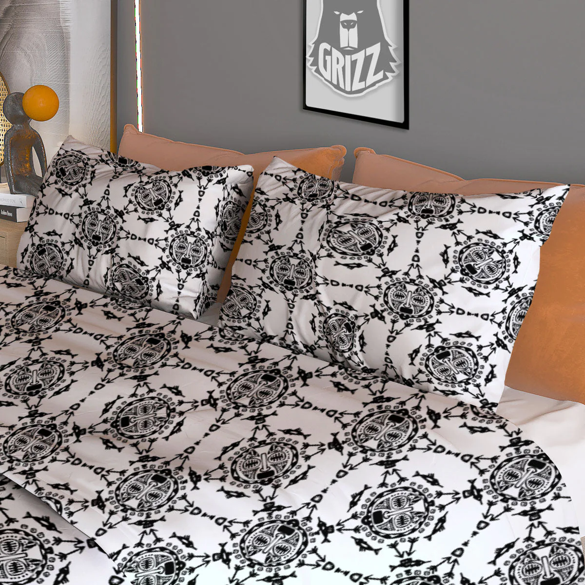 Totem White And Black Print Pattern Duvet Cover Bedding Set - Image 3