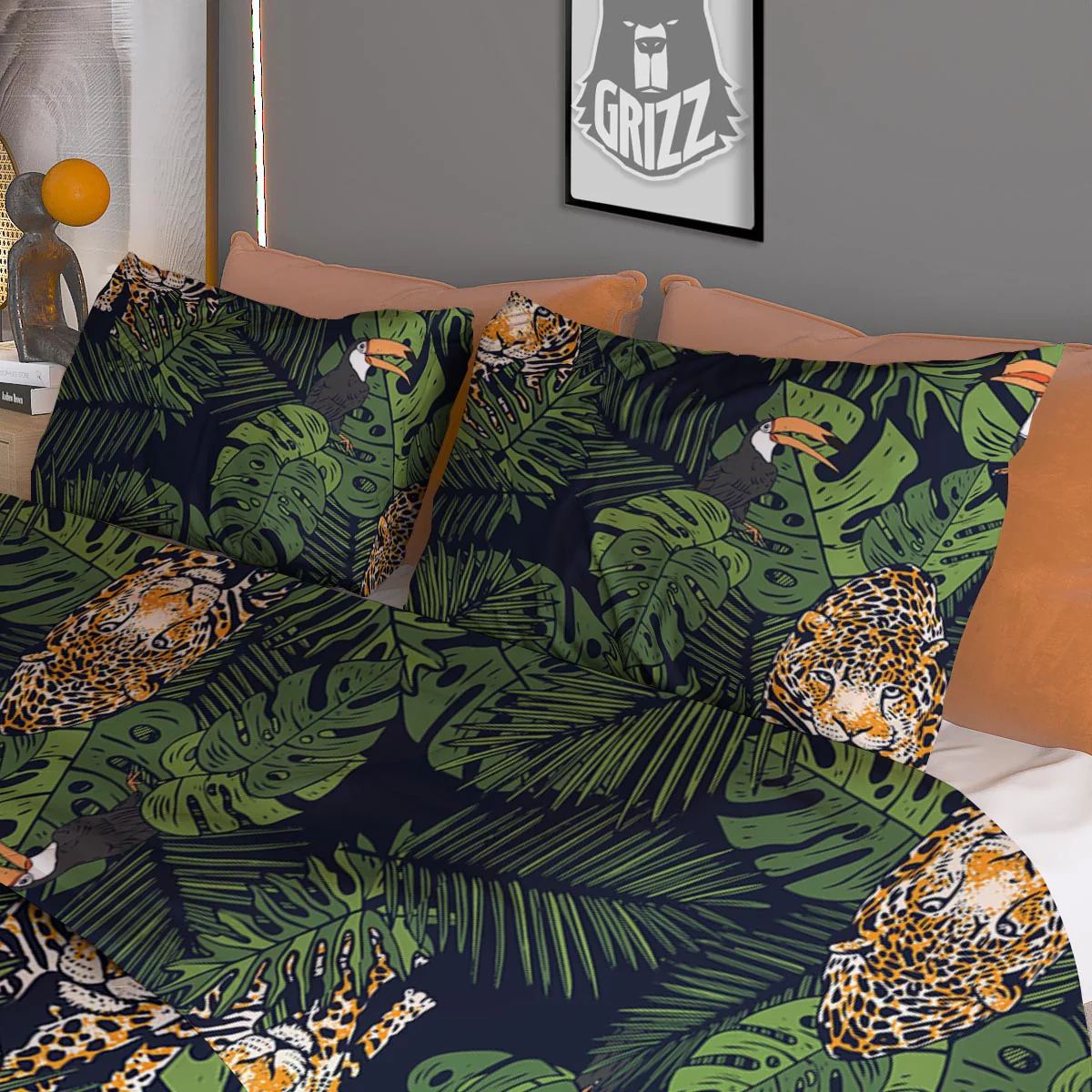 Toucan And Tiger Print Pattern Duvet Cover Bedding Set - Image 3