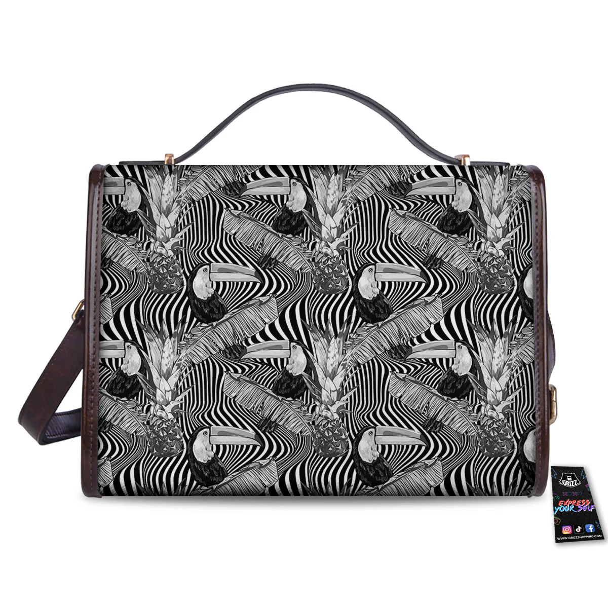 Toucan Black Illusion Print Pattern Women's Satchel Bag - Image 2