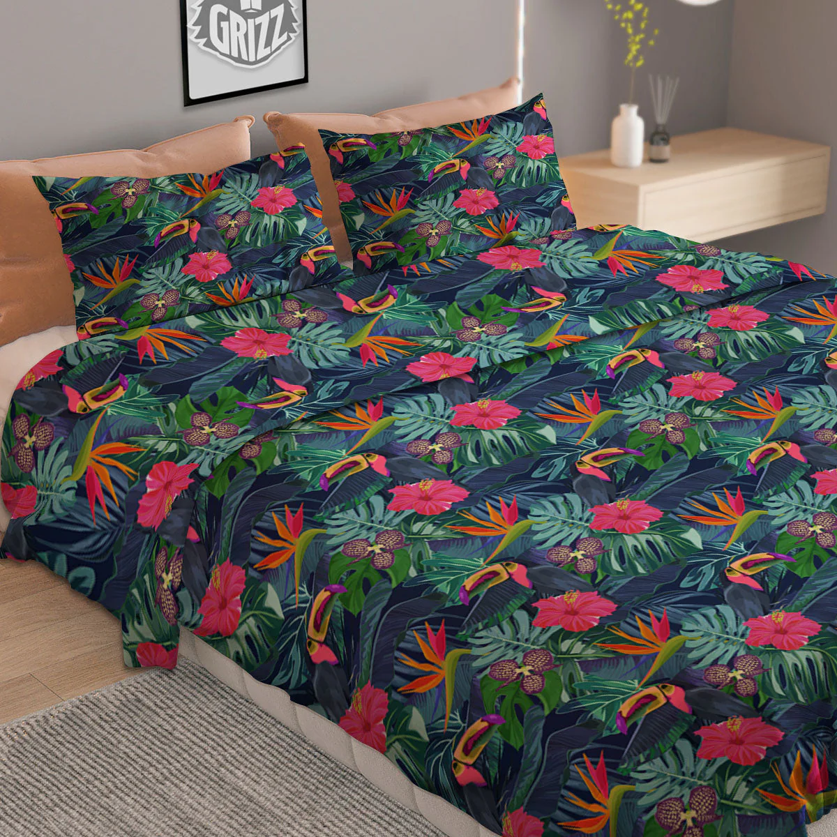 Toucan Exotic Tropical Print Pattern Duvet Cover Bedding Set - Image 2