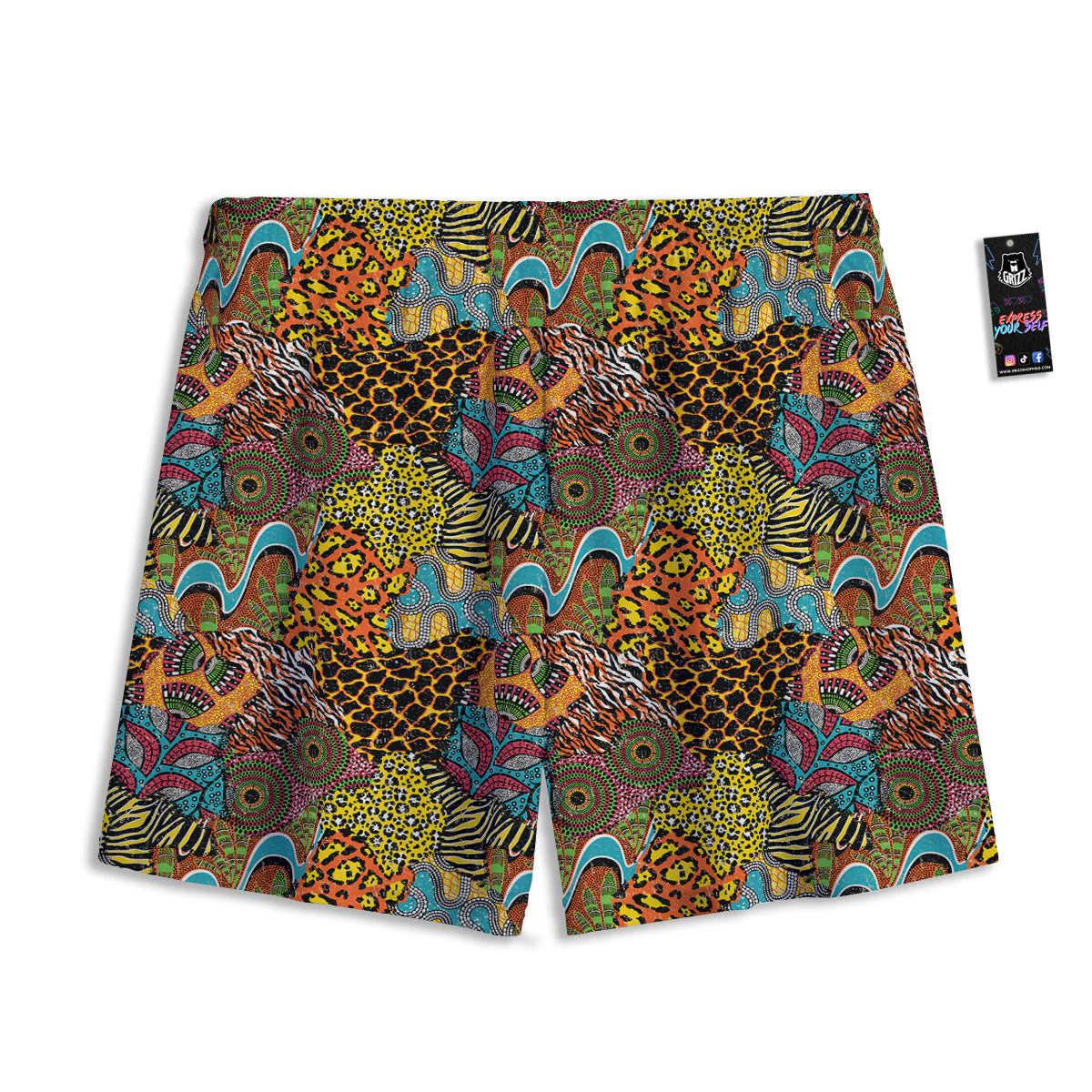 Traditional African And Wild Animal Skins Print Pattern Mesh Shorts - Image 2