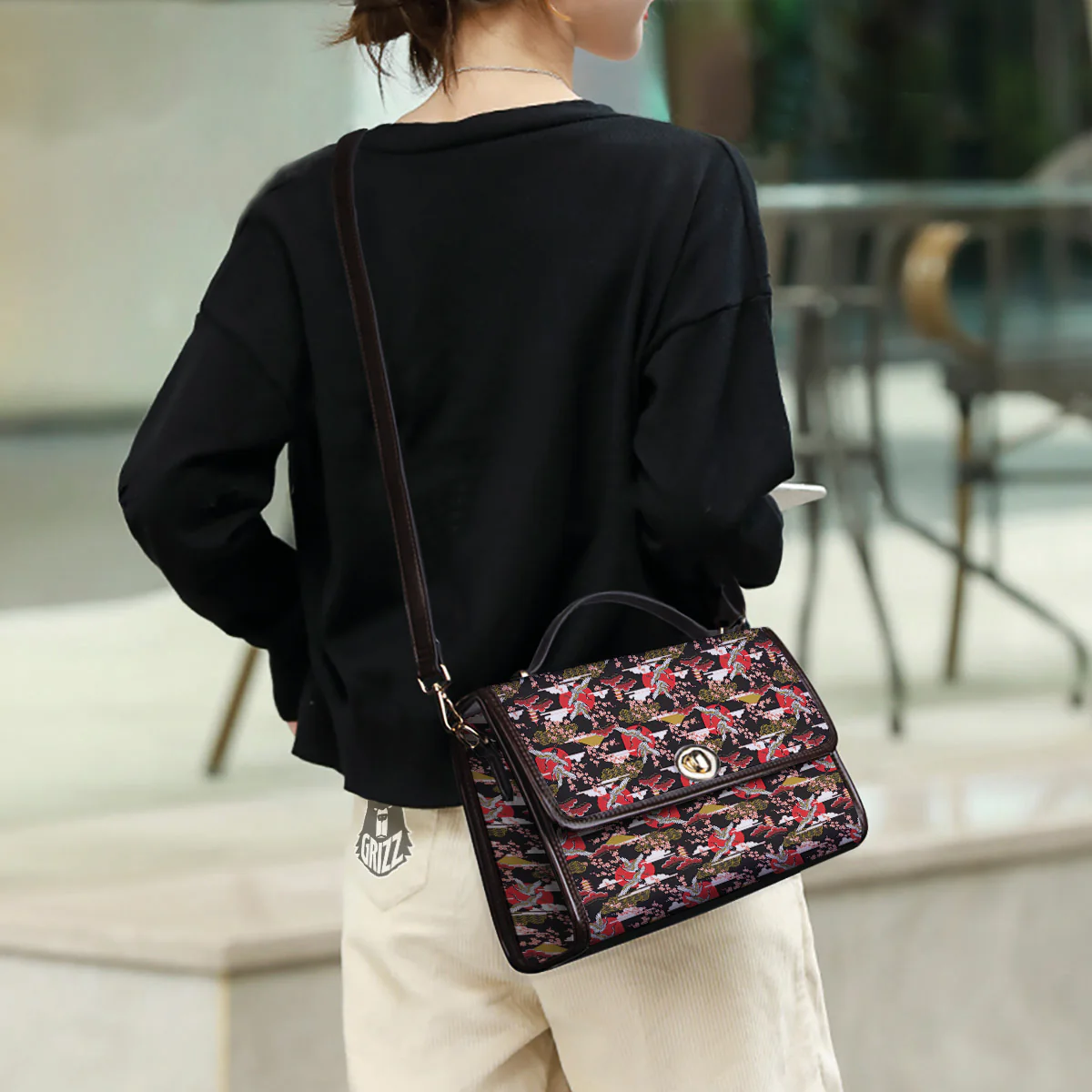 Traditional Japanese Print Pattern Women's Satchel Bag - Image 3
