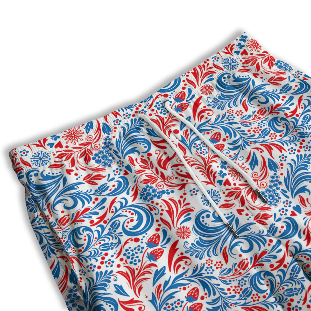Traditional Khokhloma Red And Blue Print Pattern Men's Athletic Shorts - Image 3