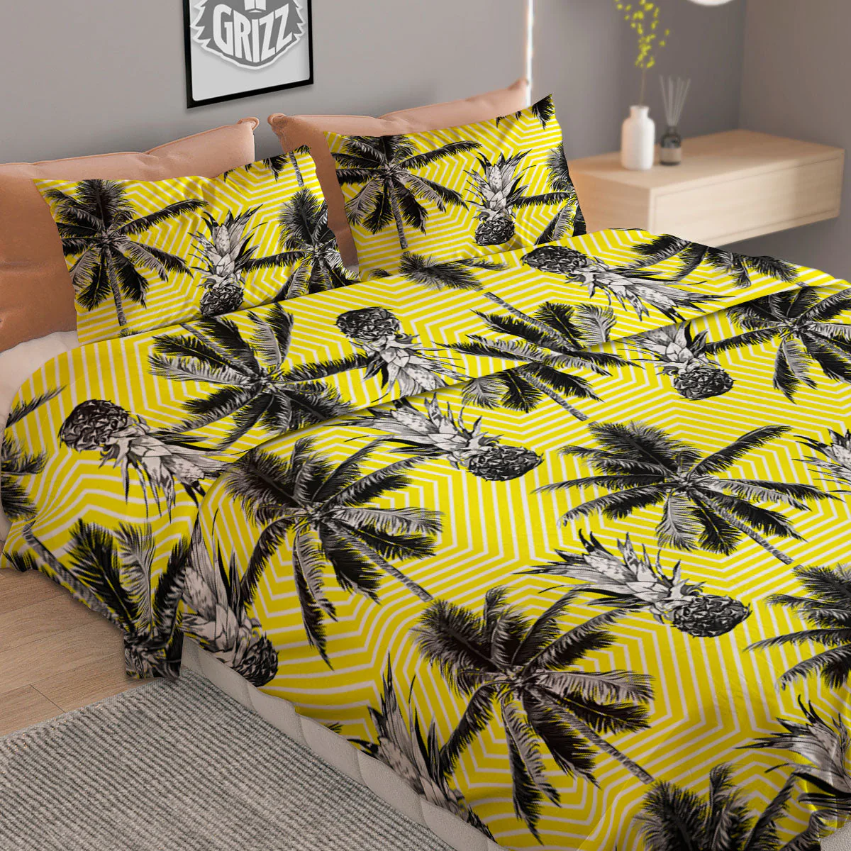 Tree Palm Yellow Print Pattern Duvet Cover Bedding Set - Image 2