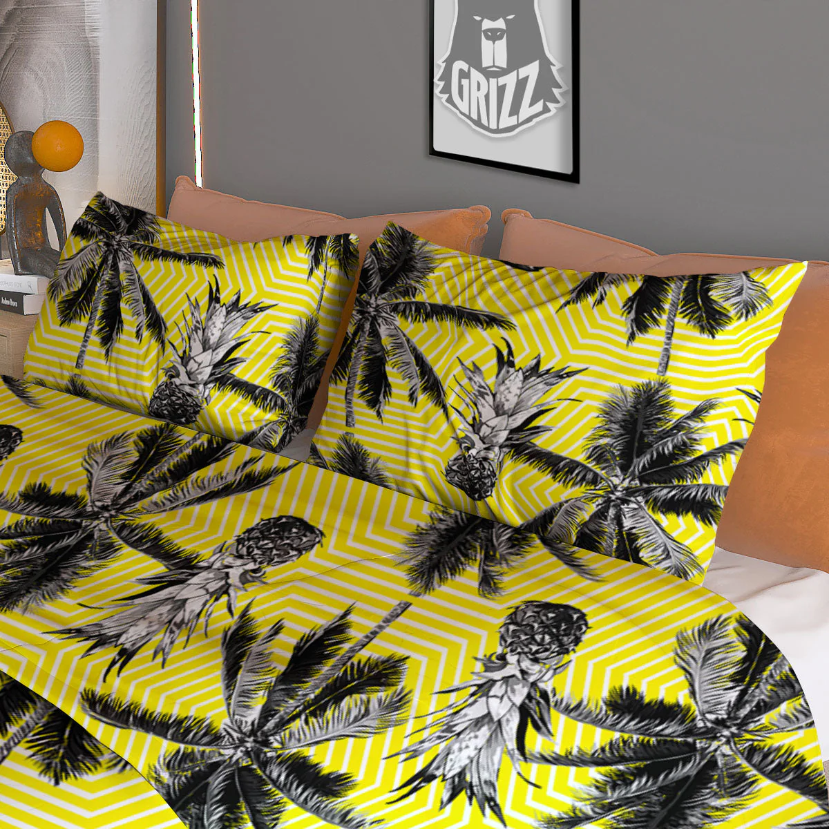 Tree Palm Yellow Print Pattern Duvet Cover Bedding Set - Image 3