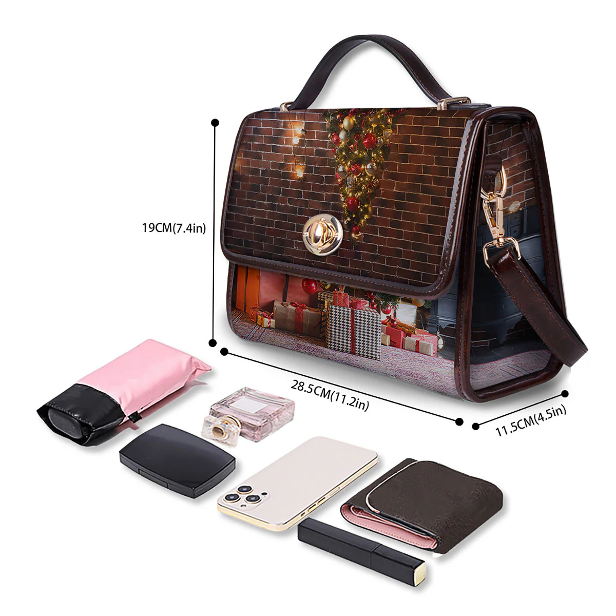 Tree Xmas Print Women's Satchel Bag - Image 4